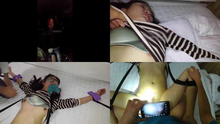 新年巨献2-性感气质美女KTV唱歌喝多了被带到酒店内裤塞到嘴里绑住手脚疯狂玩弄后边干边用手机拍摄特写!